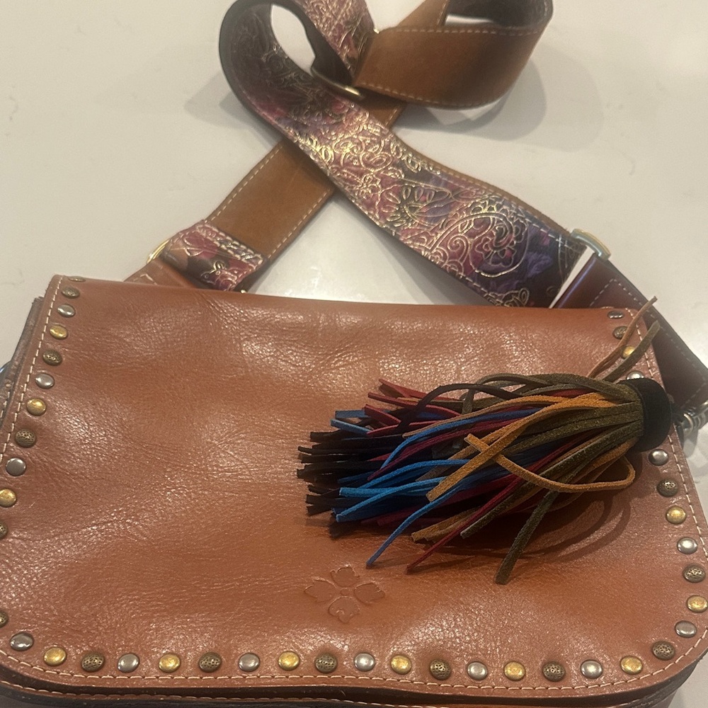 Patricia Nash Brown Leather Crossbody Bag with Colorful Tassel